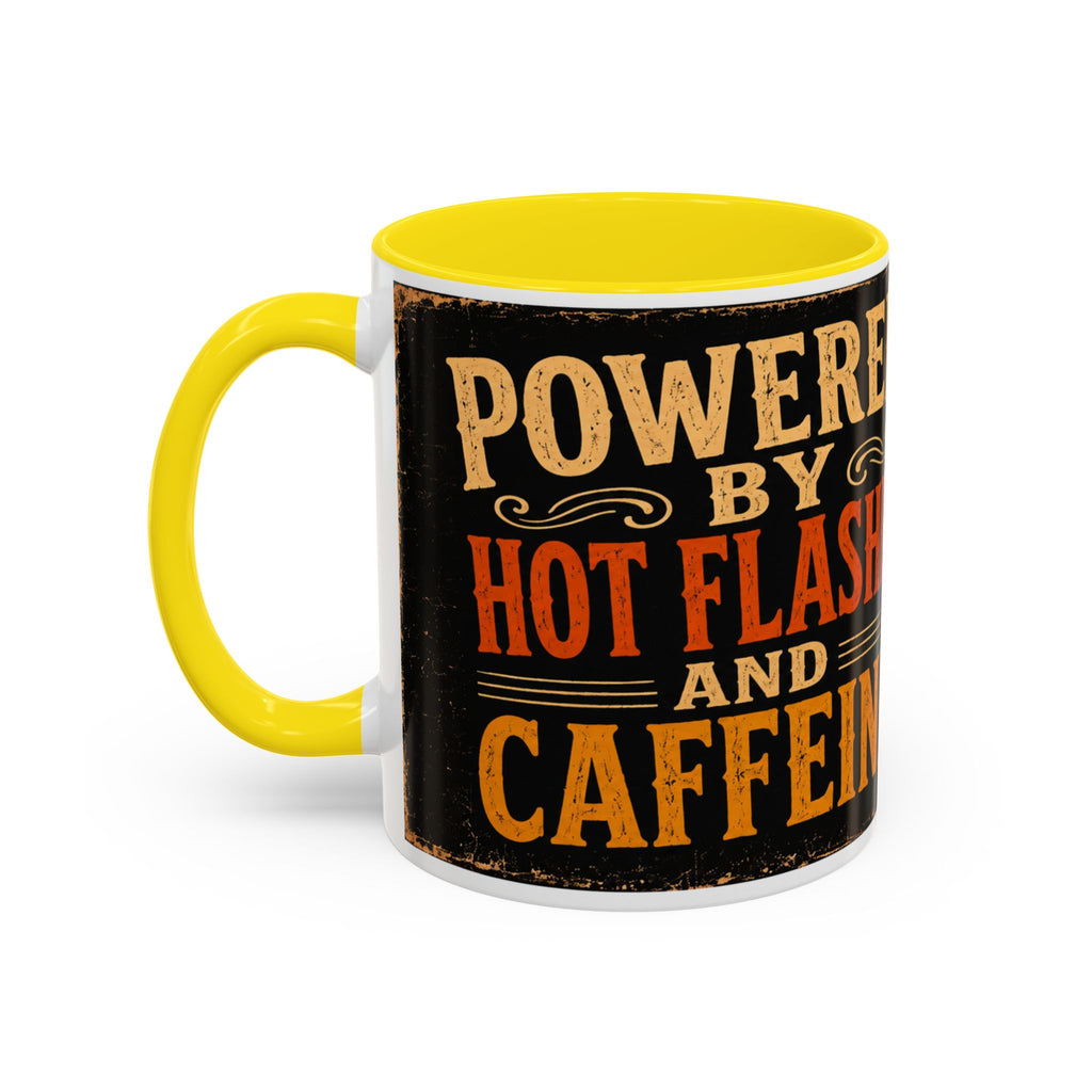 Powered By Hot Flashes and Caffeine Mug | Funny Menopause Coffee Mug | Vintage Retro Gift for Women