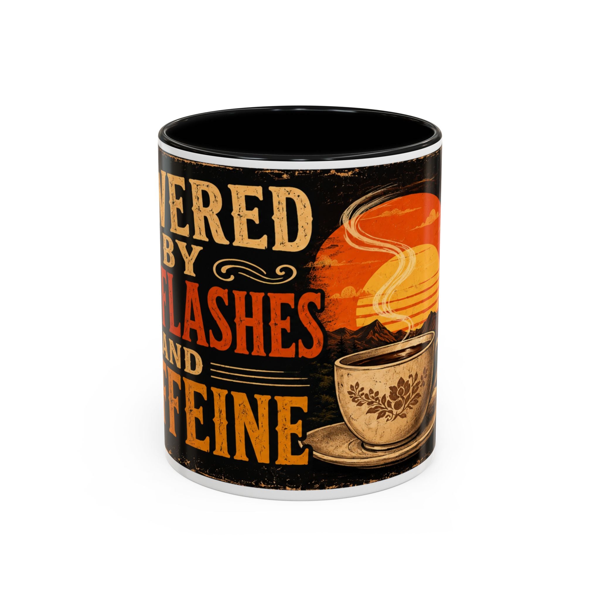 Powered By Hot Flashes and Caffeine Mug | Funny Menopause Coffee Mug | Vintage Retro Gift for Women