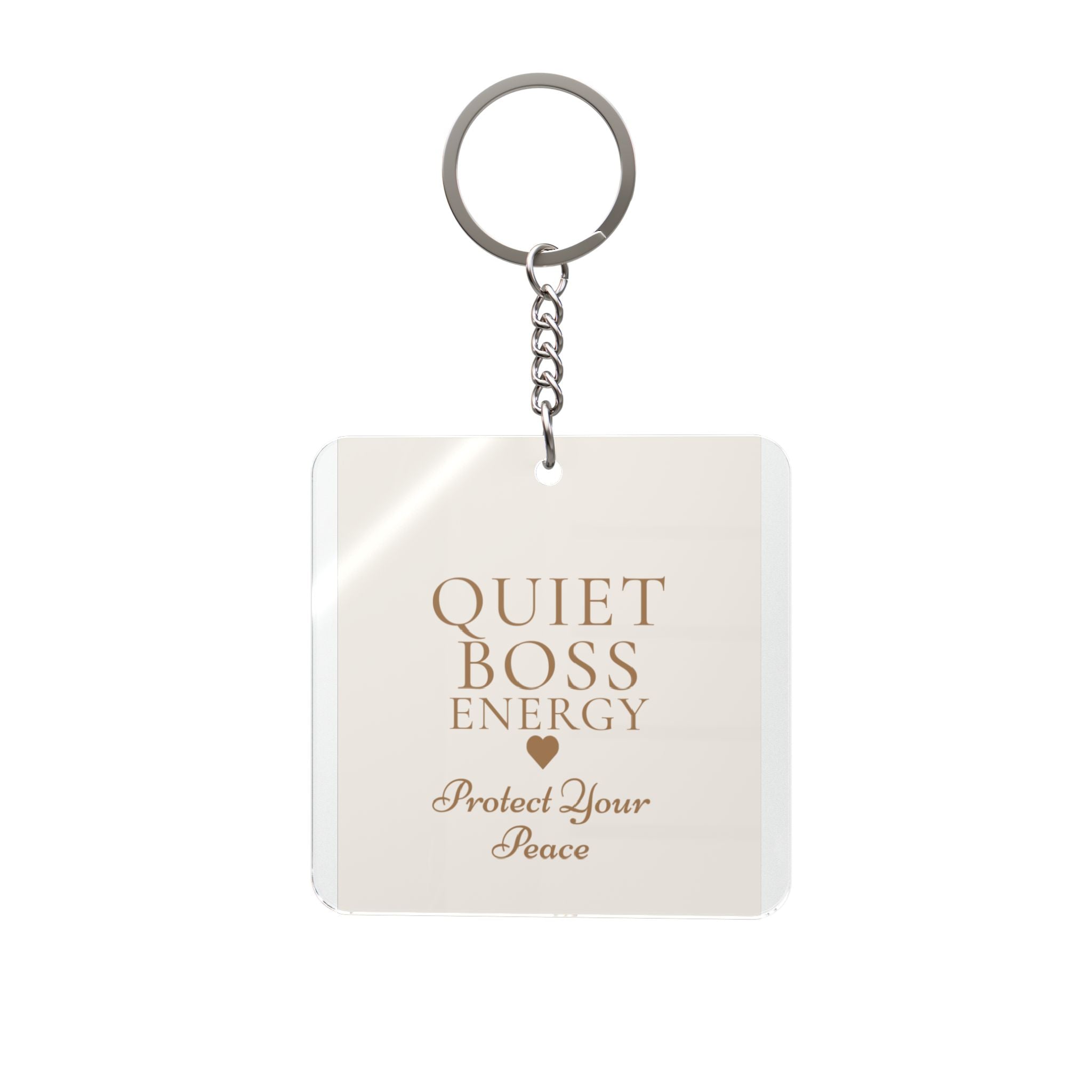Quiet Boss Energy Square Keychain — "Protect Your Peace" Inspirational Accessory